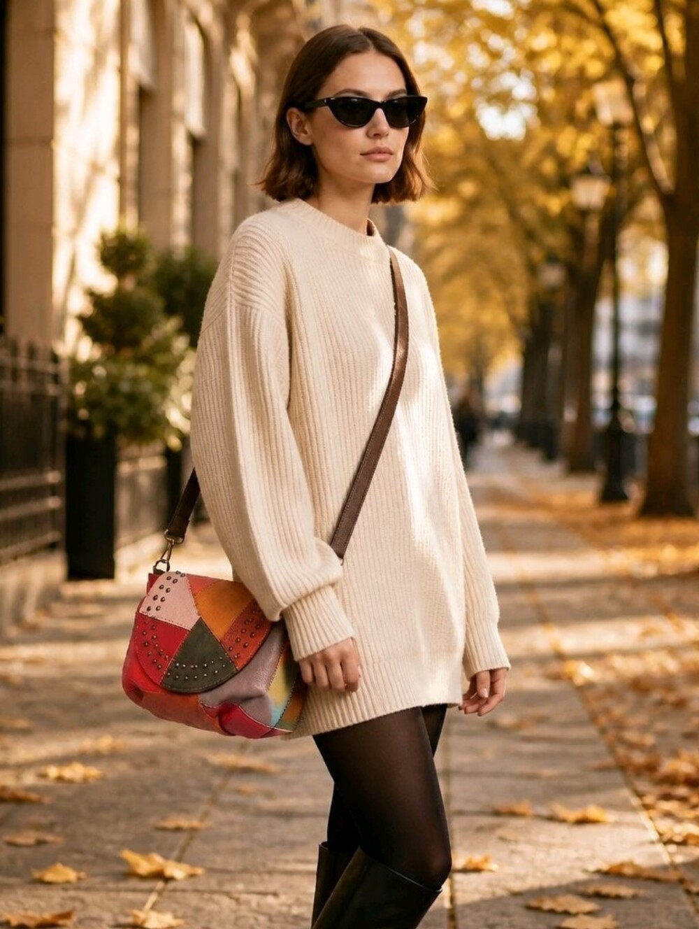 Ameri-Leather Patchwork Multi-Color Leather Crossbody Bag